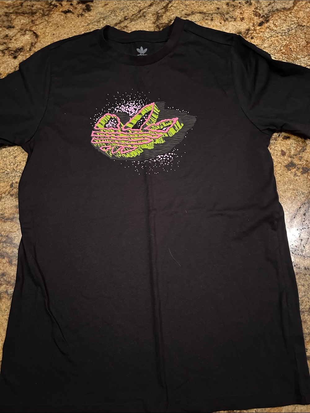 adidas Black Tee with Pink and Lime Graphic Logo